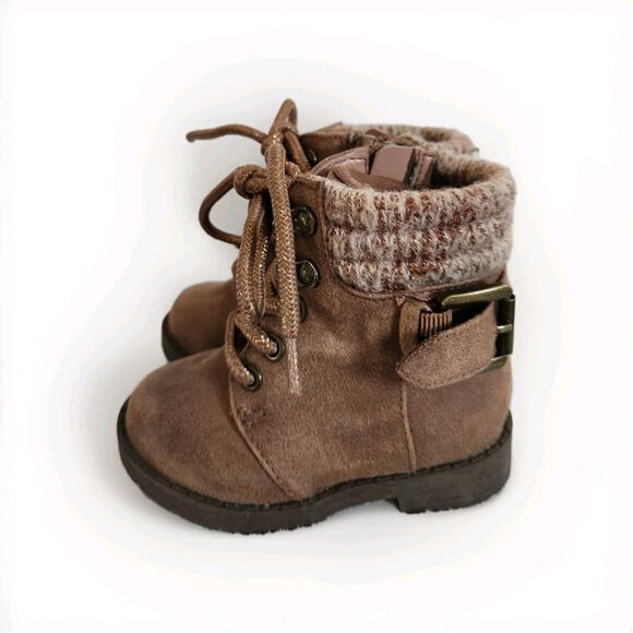 Falls Creek Other - Falls Creek Kids Brown Lace Up Ankle Booties Buckle Side Zip Girls Youth 5M GUC